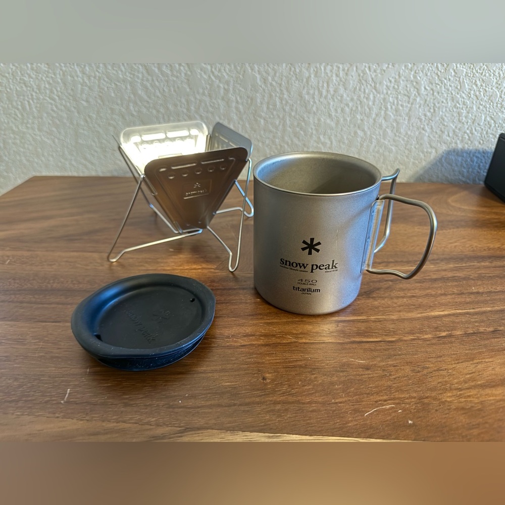 Snowpeak Coffee Bundle 450 Double Titanium Cup, Lid & Drip Filter